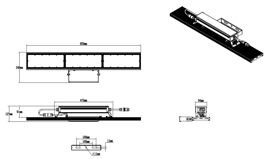 Wimbleball Padel Court Sports Light 190W/250W/320W 4000K IP66 Black DALI